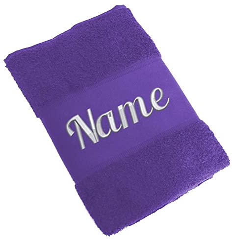 Elefantasie Handtuch Badetuch Badehandtuch aus 100% Baumwolle mit Namen personalisiert Bestickt Lila 50x100cm