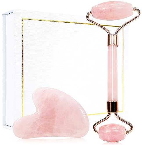Gua Sha-Massage-Kits, Natürlicher Jade Massageroller,Guasha aus Jade Stein - Gesichtsmassage Für Augenschwellungen Hautstraffung von Gesicht,Jade Roller Rosenquarz Guasha Stein Massage Werkzeug