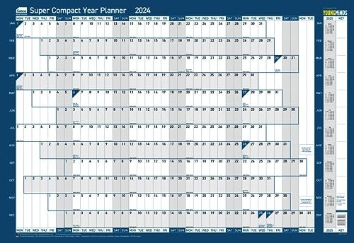 Sasco Planificador anual de pared 2024 súper compacto, mini pizarra blanca de papel, calendario de borrado en seco, planificador de pared pequeño con bolígrafo de borrado en seco y calcomanías,