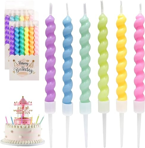 Geburtstagskerzen, 12 Stücke Bunte Geburtstagskerzen für Torte, Helical Kerzen Geburtstag, Kuchenkerzen Birthday Candles für Geburtstag, Party, Weihnachten