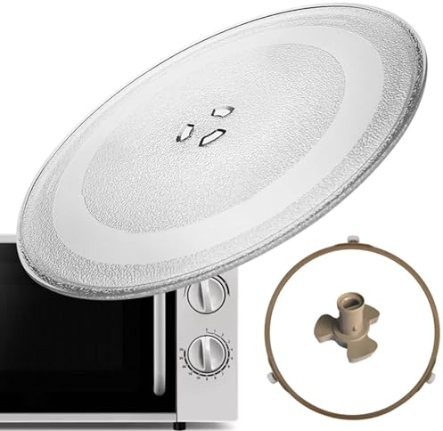 WORDFUN Mikrowelle-Drehteller-Glasplatte, Glaas Drehscheibe, Microwelle Ersatzteller, Mikrowelle Drehring, Ersatz Teller Glasplatte, AntiRutsch, UniversalDrehkreuz Für Mikrowellen-Drehteller