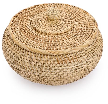 SUMTree panier de rangement en rotin panier avec couvercle boîte décorative organisateur pour étagère, maison, cuisine (22x13cm)