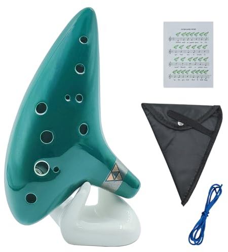 AFUNTA Keramik Okarina 12-Loch Alt C Musikinstrument mit Umhängeband Geschenkbox Handform Display Ständer Schwarze Schutztasche