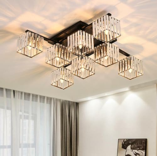 Dopa Dopastore Plafoniera da Soffitto 8 Attacchi E27 Design Cubo Portalampada in Cristallo Lampadario Moderno Nero IP20 Per Interni Soggiorno Camera da letto