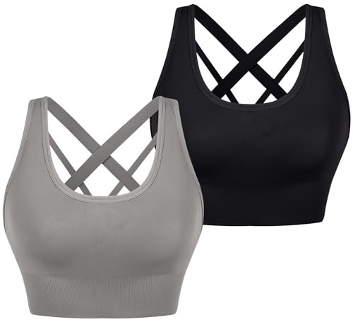 Leversic Dam Sport-BH Yoga Top Fitness Topp Kvinnor Vadderad Utan Bygel Push Up BH för Yoga Jogging Gym S-XL, 314-Svart + Grå, L