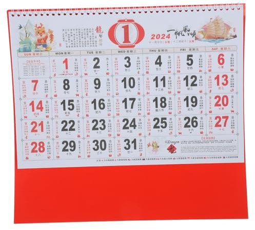 KICHOUSE Hängender Wandkalender Papier Mondkalender Chinesischer Neujahrskalender Drachenjahr Dekoratives Geschenk Für Zuhause Und Büro