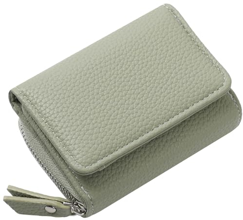 RRANCharltu Geldbörse Damen Klein Leder Kleines Portemonnaie Damen Mini Geldbeutel mit Zipper Münzfach Kartenfächer, Grün