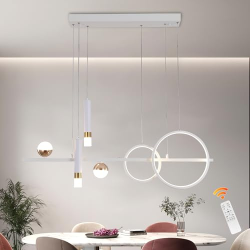 Eoodis LED Pendelleuchte 100cm Dimmbar Linearer Hängeleuchte mit Fernbedienung Esstisch-Pendelleuchte für Küche, Esszimmer, Wohnzimmer (Weiß)