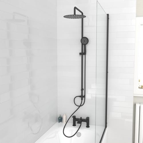 Nes Home Round Shower Bath Mixer Tap, Handset & Riser Rail Kit Matte Black