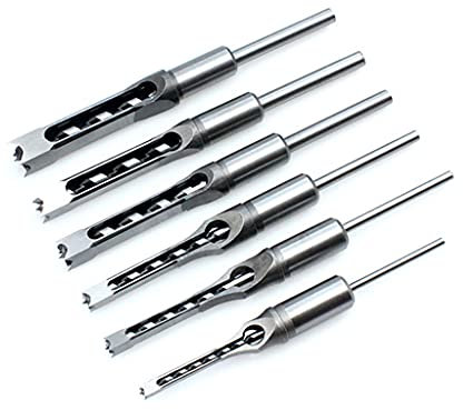 Mllepjdh Mortising Set Multi-purpose 6.4 Mm/8mm/9.5mm/12.7mm/14mm/16mm Mortising Set Multi-purpose Hand Tools Square Hole Drill Bit