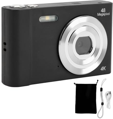 4K Digital Camera Portable Photography Travel Log 48MP 1080P HD 2.4 Inch IPS Screen 16X Digital Zoom Compact Camera (Black)