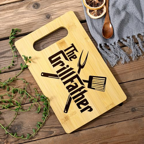 Personalized Dad Cutting Board Gifts - The Grill Father - Grilling Gift Idea for Fathers Day Birthday Anniversary Christmas Housewarming - Gifts for BBQ Masters