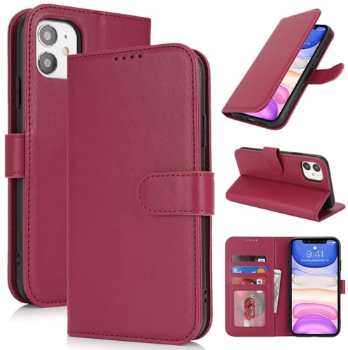 Zouzt Hülle für iPhone 11 (6,1), Premium PU Leder, Rot | Handyhülle mit Kartenfächern, Magnet Klapp Schutzhülle, Stoßfeste TPU-Innenhülle, Frauen Männer, Leather Wallet Phone Case