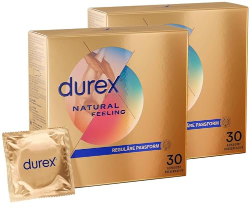 Durex Natural Feeling Kondome – Latexfreie Kondome aus Real-Feel-Material & mit anatomischer Easy-On-Form – 64er Pack (8 x 8 Stück)