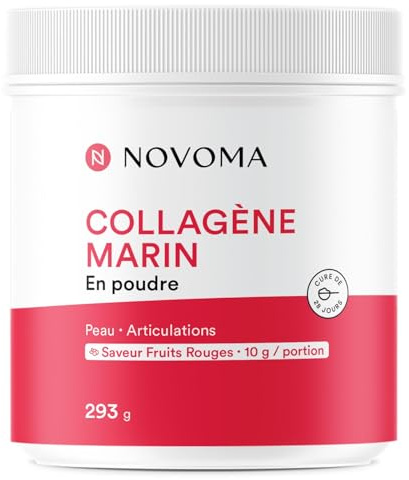 Collagene Marin Poudre Type 1 et 3 - Goût Fruits Rouges, Pot 293g - 1 Mois | Avec Vitamine C - Peptides de Collagène Hydrolysé Naticol® - 10 g par Jour - Fabriqué en France - NOVOMA