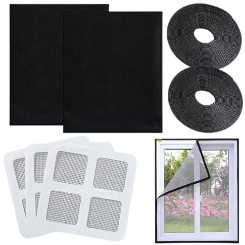 KOLZEMV Lot de 2 Moustiquaires Fenêtre sans Perçage 130x150cm, Toile Moustiquaire Auto-Collante Filet Anti Moustique Fenêtre Store Moustiquaire Adhésive, Découpable à la Dimension Souhaitée