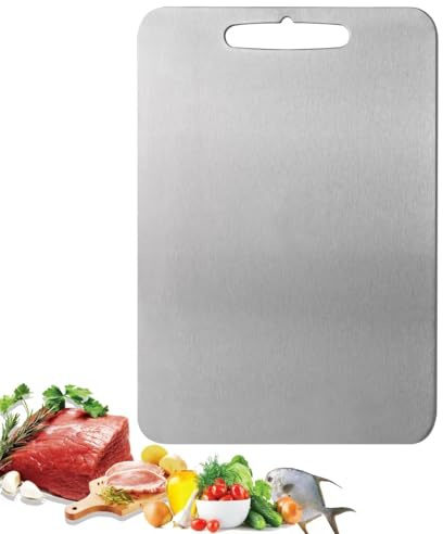 Tabla de Cortar de Titanio Titanium Cutting Board Cocina 100% Puro Titanware Chopping Corte Alimentos de Grado Alimenticio de Doble Cara 29x20 cm Colgables con Ranura Picar Multifunción Nueva Premium