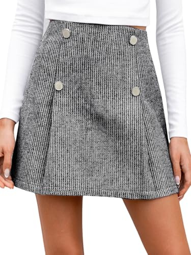 CUPSHE Pleated Mini Skirt, Fashionable Casual Autumn-Winter Button Skirt, gray, M