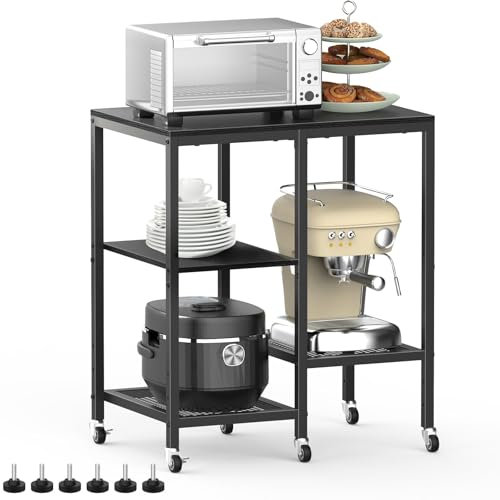 LIANTRAL Carrito de cocina para microondas, soporte para microondas con ruedas, estante rodante de 4 niveles, estación de mesa de bar de café, estante de almacenamiento de electrodomésticos pequeños