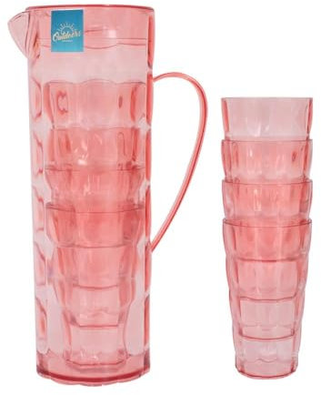 YöL 2L Pitcher With 4 350ml Drinks Tumblers Summer Cups Outdoor Dining Picnic BBQ Stackable Jug Set Camping