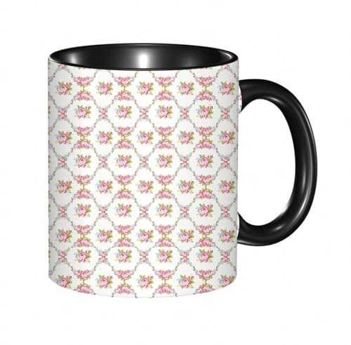HRRASFAZF Tazza Caffe Latte Te in Ceramica,330 Ml,Tazza Divertente e Originale per Gli,tazza regalo,Decorazione shabby chic, bordi femminili retrò Curvy Rose Blooms Flora