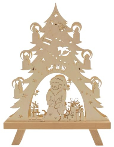 Erzwelt - Standleuchte 3D – Weihnachtsdeko – Bescherung | 36 x 27 x 5 – Holz-Deko für Weihnachten – Fensterbeleuchtung – Original Erzgebirge – leuchtende Fensterdekoration