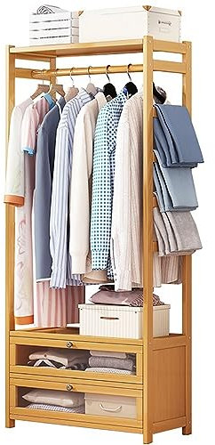 Portant à vêtements en bambou avec étagère de rangement à 4 niveaux et tringle de suspension – Élégant porte-vêtements pour chambre et salon, longueur réglable 68/100 cm, organisateur écolog