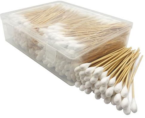 6 Inch Long Large Size Cotton Swabs 400PCS in Storage Box,Bamboo Sticks & Highly Absorbent Tipped Applicators for Pet Care