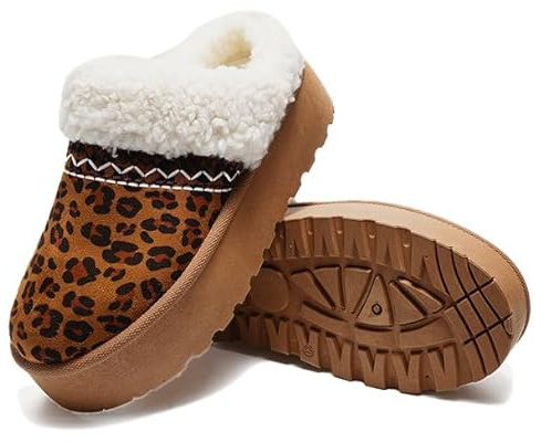 JOMIX Ciabatte Invernali Donna con Zeppa Fodera in Peluche Pantofole Pelose Calde Slip On con Suola Antiscivolo Stile Casual da Casa Imbottito con Pelliccia WPW255310 Leopardato 38