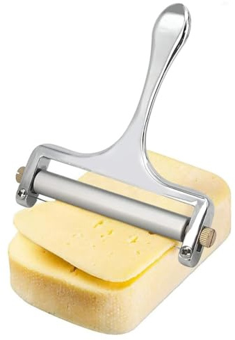 Jennytim Edelstahl-Käseschneider mit Draht und Verstellbarer Schnittdicke – Handlicher Käsehobel für Mozzarella, Cheddar, Gruyère – inkl. 1 Ersatzdraht für Käseblöcke