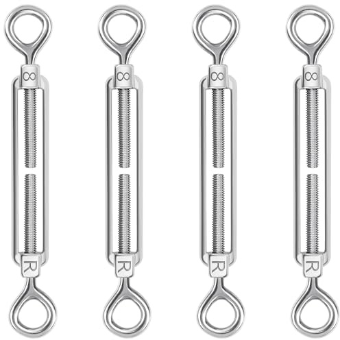 Tenditore in Acciaio Inossidabile 304, M8 Tirante Filo Stendibiancheria, Regolabile Tenditori con Occhiello e Occhiello, Tendicavo per Cavo Acciaio, Tenditori per Funi (4 Pezzi)