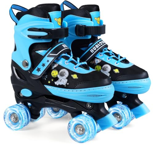 Kinder Rollschuhe-Verstellbare Rollschuhe für Mädchen und Jungen, Atmungsaktiv Kinderrollschuhe mit Leuchtenden Rollen, Verstellbare Kinderrollschuhe für Mädchen, Jungen, Kinder, Anfänger (Blau, M)