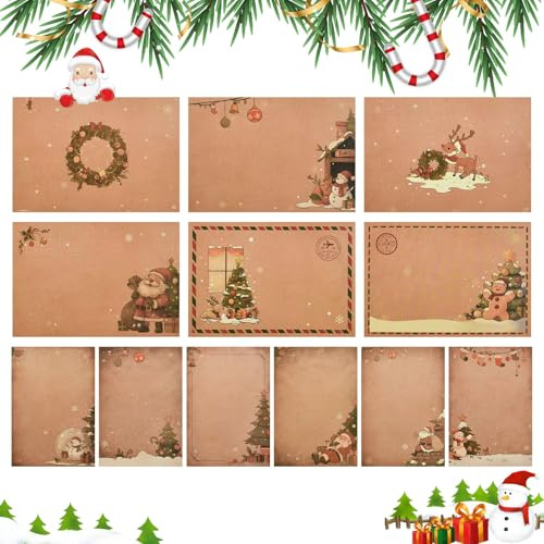 ADERTOS 24 PCS Christmas Writing Paper and Envelopes Set, Xmas Stationery Paper Letter with Envelopes, Santa Snowman Xmas Tree Stationery Letter Writing Sets with 24 Stickers for Invitation Gifts