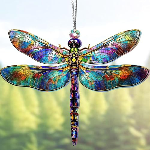 Mirfa, Gift for Women Dragonfly Decor Suncatcher Effect, Dragon Fly Stained Glass Effect, Dragonfly Ornaments for Christmas Tree Decoration, Birthday Gift for Mom, Dad, Acrylic, (1, Radiant Prism)