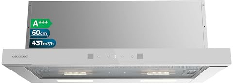 Cecotec Campana Extractora 60cm Telescópica Bolero Flux TLT 604400 Glass White A+++. Succión 431,2m³/h, Bajo Consumo, Motor DC, Control de Movimiento y Táctil, Cristal Frontal Blanco, Acero Inox