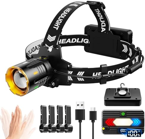Keelang Stirnlampe LED wiederaufladbare Superhelle Kopflampe, Sensor Stirnleuchte, extra große Batteriekapazität, IP67 wasserdicht für Camping, Angeln,Outdoor