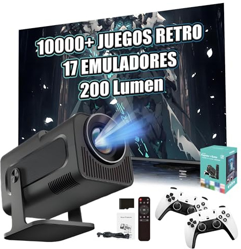 HCS350 Mini Proyector Inalámbrico Portátil con WiFi y Bluetooth, Consola con 10000 Juegos 17 Emuladores, 200 Lumens, 720P, Proyector de Películas Android 11 para Uso en Exteriores (Caja Verde)