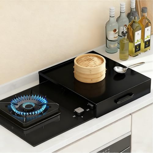 Cubierta Estufa Gas Cocina Tapa Placa Gas con Asas para Placas Encimera, Amplía Espacio Cocina, Fácil Limpiar, Colgar(Black,L15.75xW18.9xH3.54IN)