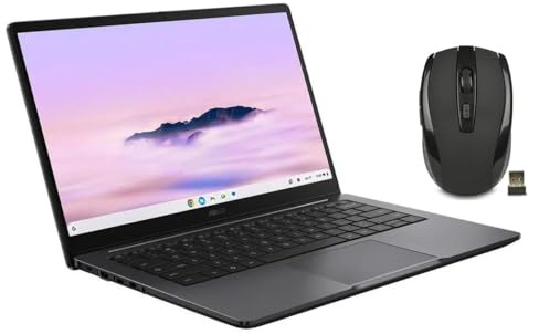 ASUS Chromebook Plus CX 14 FHD Touchscreen Laptop with Google AI|Intel Core 3 N355 Processor|Intel UHD Graphics|Gray| 8GB RAM DDR5 | 256GB SSD | Chrome OS | Bundle with Wireless Mouse
