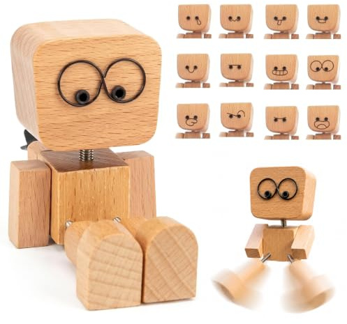 FIQLUL 12PCS Figurine de Bonhomme en Bois Oscillant pour Voiture avec 12 s, Décoration Tableau de Bord Amusante, Accessoire Voiture Intérieur pour Soulagement du Stress, Gadget Original - Bois