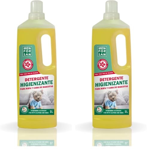 MENFORSAN Detergente para Ropa Y Cama de Mascotas | Desodoriza y Limpia en Profundidad | Elimina Malos Olores | Muy concentrado | Fragancia Agradable | 1 Litro (Paquete de 2)