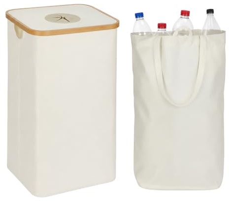 Relaxdays pantflaskinsamlare 100 l, HBT: 75 x 40 x 33 cm, beige | tvättbar flaskväska, flaskhållare
