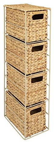 Woodluv Natural Hyacinth 4 Drawer Hand Woven Tower Storage Cabinet With Removable Drawer For Home Bathroom Office