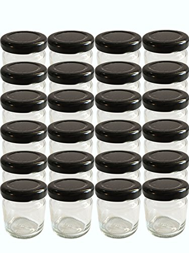 hocz 28x Mini Marmeladengläser 53 ml Set | Deckel Schwarz TO 43 | kleine Einmachgläser mit Schraubdeckel zum befüllen | Schraubgläser | leere Gläser für Marmelade | 28 Stück