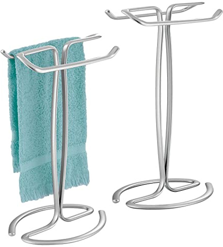 mDesign Handtuchhalter für den Waschtisch – frei stehender Handtuchständer für 2 kleine Gästehandtücher – kompakte Handtuchhalterung aus Metall – 2er-Set – silberfarben
