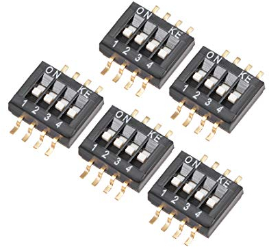 sourcing map 5 Pcs Black Surface Mounted Devices DIP Switch 1-4 Positions 1.27mm Pitch for Circuit Breadboards PCB