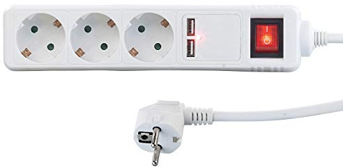 revolt 3-fach-Steckdosenleiste mit Netzschalter und 2 USB-Ports, 2,1 A