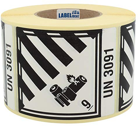 Labelident Gefahrgutaufkleber 100 x 120 mm - Gefahrgutetiketten Klasse 9A - 1.000 Gefahrstoffetiketten auf 1 Rolle/n, Papier weiß-schwarz