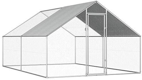 Festnight Outdoor Hühnerkäfig Hühnerstall Hühnerhaus Verzinkter Stahlrahmen mit PE Dach Hühnerhaus Freilaufgehege Geflügelstall 2,75x4x2 m
