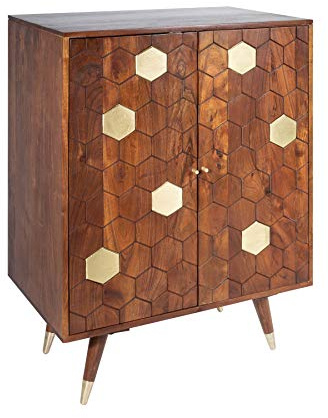 Barschrank MYSTIC LIVING - 75cm - braun gold - Akazie mit Stauraum
